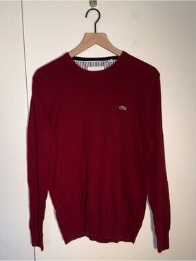 LACOSTE cotton maroon crewneck classic preppy cozy sweater 4